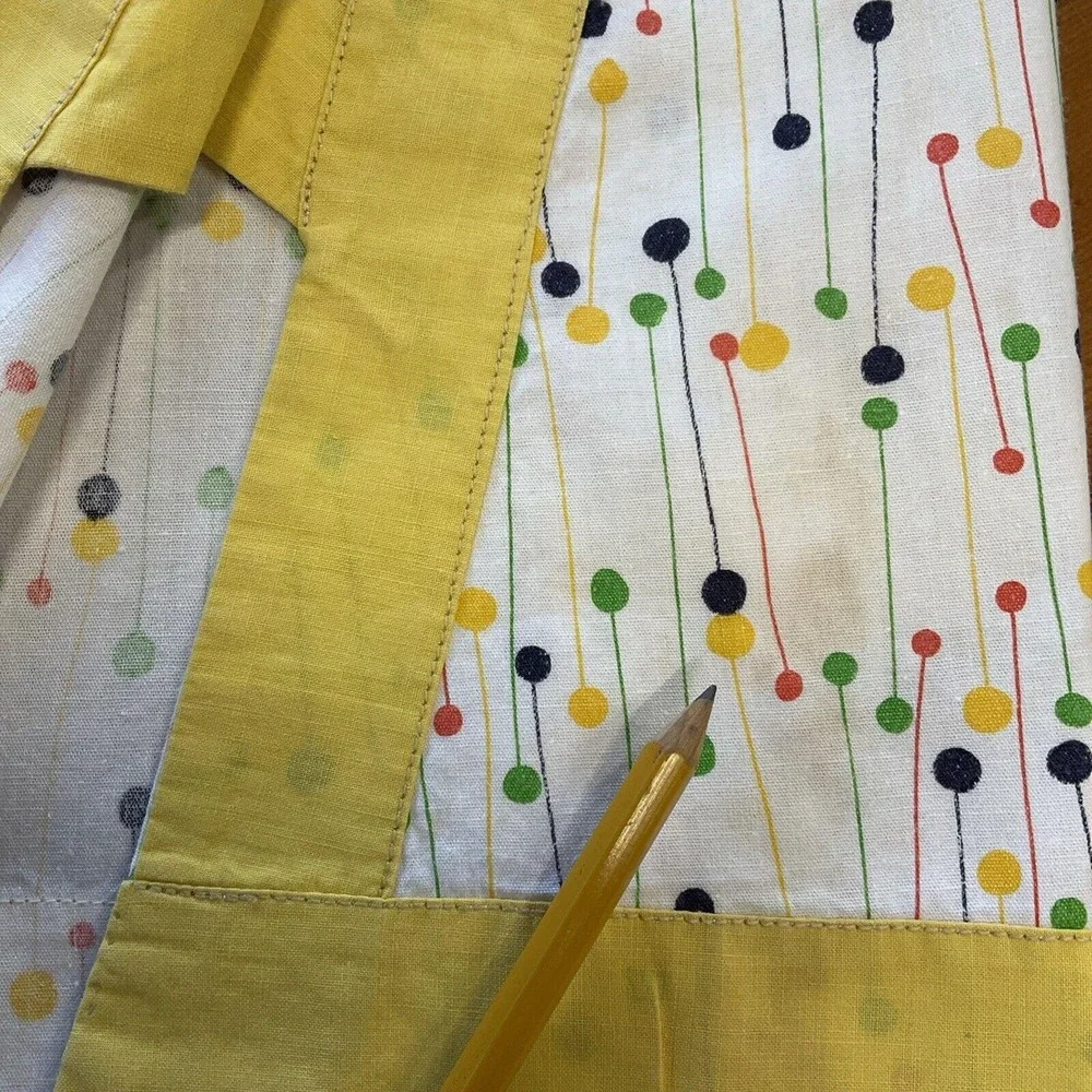 Vintage Apron Handmade Pockets Yellow Framed Geometric‎ Stick and Ball